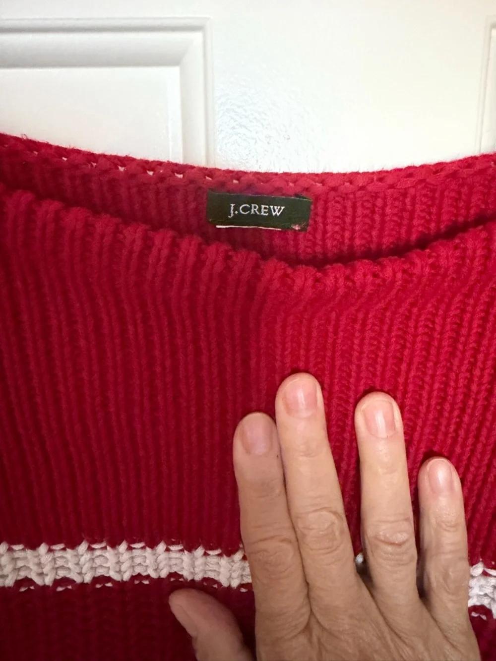 J. Crew Red and White Striped Boat Neck Sweater